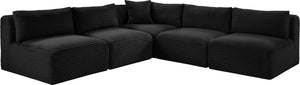 Meridian Furniture Shaggy Five Piece Modular Sectional in Bold Corduroy Performance Fabric for Living Rooms 641Black-Sec5D