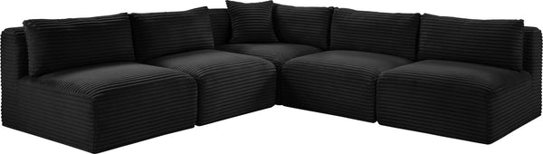 Meridian Furniture Shaggy Five Piece Modular Sectional in Bold Corduroy Performance Fabric for Living Rooms 641Black-Sec5D