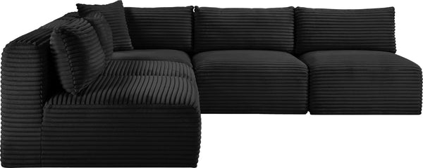Meridian Furniture Shaggy Five Piece Modular Sectional in Bold Corduroy Performance Fabric for Living Rooms 641Black-Sec5D
