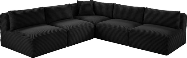Meridian Furniture Shaggy Five Piece Modular Sectional in Bold Corduroy Performance Fabric for Living Rooms 641Black-Sec5D