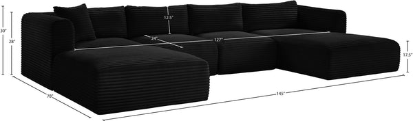 Meridian Furniture Shaggy Five Piece Modular Sectional Black Corduroy Performance Fabric Living Room Sofa 641Black-Sec5E