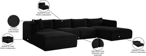 Meridian Furniture Shaggy Five Piece Modular Sectional Black Corduroy Performance Fabric Living Room Sofa 641Black-Sec5E