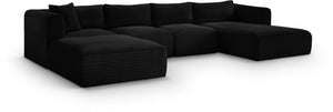 Meridian Furniture Shaggy Five Piece Modular Sectional Black Corduroy Performance Fabric Living Room Sofa 641Black-Sec5E