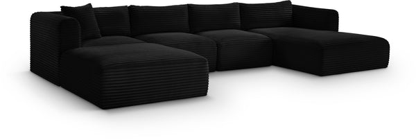 Meridian Furniture Shaggy Five Piece Modular Sectional Black Corduroy Performance Fabric Living Room Sofa 641Black-Sec5E