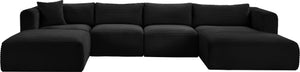 Meridian Furniture Shaggy Five Piece Modular Sectional Black Corduroy Performance Fabric Living Room Sofa 641Black-Sec5E