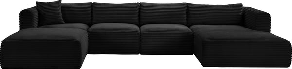 Meridian Furniture Shaggy Five Piece Modular Sectional Black Corduroy Performance Fabric Living Room Sofa 641Black-Sec5E