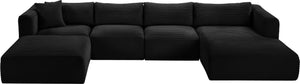 Meridian Furniture Shaggy Five Piece Modular Sectional Black Corduroy Performance Fabric Living Room Sofa 641Black-Sec5E