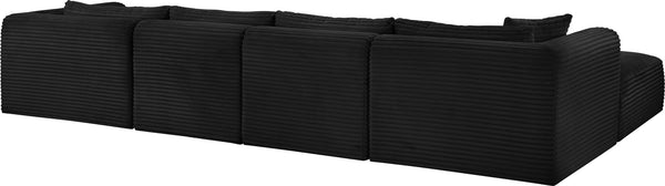 Meridian Furniture Shaggy Five Piece Modular Sectional Black Corduroy Performance Fabric Living Room Sofa 641Black-Sec5E