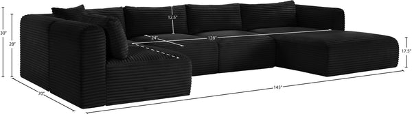 Meridian Furniture Shaggy Five Piece Modular Sectional Wide Wale Corduroy Performance Fabric Loft Lounge 641Black-Sec5F