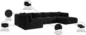 Meridian Furniture Shaggy Five Piece Modular Sectional Wide Wale Corduroy Performance Fabric Loft Lounge 641Black-Sec5F