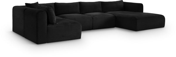 Meridian Furniture Shaggy Five Piece Modular Sectional Wide Wale Corduroy Performance Fabric Loft Lounge 641Black-Sec5F