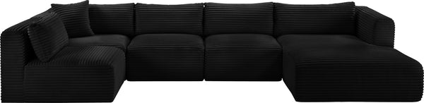 Meridian Furniture Shaggy Five Piece Modular Sectional Wide Wale Corduroy Performance Fabric Loft Lounge 641Black-Sec5F