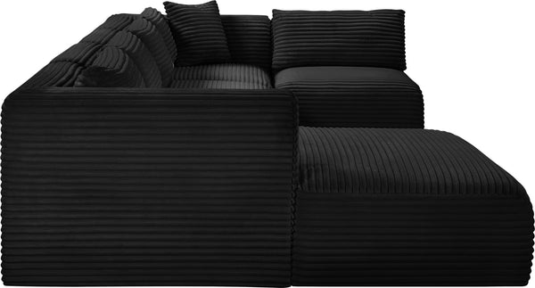 Meridian Furniture Shaggy Five Piece Modular Sectional Wide Wale Corduroy Performance Fabric Loft Lounge 641Black-Sec5F