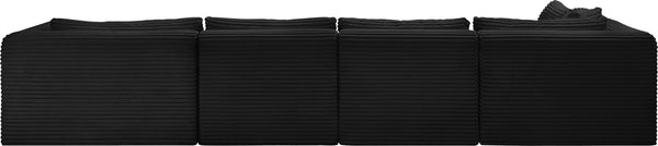 Meridian Furniture Shaggy Five Piece Modular Sectional Wide Wale Corduroy Performance Fabric Loft Lounge 641Black-Sec5F