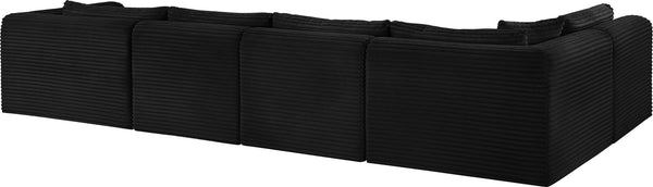 Meridian Furniture Shaggy Five Piece Modular Sectional Wide Wale Corduroy Performance Fabric Loft Lounge 641Black-Sec5F