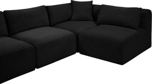 Meridian Furniture Shaggy Five Piece Modular Sectional Wide Wale Corduroy Performance Fabric Loft Lounge 641Black-Sec5F