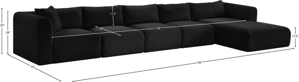Meridian Furniture Shaggy Five Piece Modular Sectional Corduroy Performance Fabric Deep Lounge Sofa 641Black-Sec5G