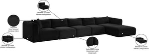 Meridian Furniture Shaggy Five Piece Modular Sectional Corduroy Performance Fabric Deep Lounge Sofa 641Black-Sec5G