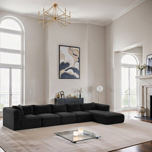 Meridian Furniture Shaggy Five Piece Modular Sectional Corduroy Performance Fabric Deep Lounge Sofa 641Black-Sec5G