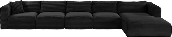 Meridian Furniture Shaggy Five Piece Modular Sectional Corduroy Performance Fabric Deep Lounge Sofa 641Black-Sec5G
