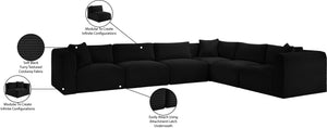Meridian Furniture Shaggy Six Piece Modular Sectional Bold Corduroy Performance Fabric Stain Resistant Sofa 641Black-Sec6A
