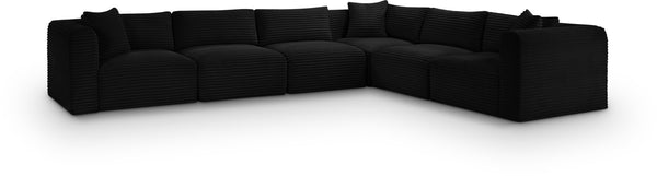 Meridian Furniture Shaggy Six Piece Modular Sectional Bold Corduroy Performance Fabric Stain Resistant Sofa 641Black-Sec6A