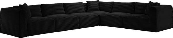Meridian Furniture Shaggy Six Piece Modular Sectional Bold Corduroy Performance Fabric Stain Resistant Sofa 641Black-Sec6A