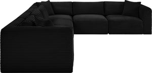 Meridian Furniture Shaggy Six Piece Modular Sectional Bold Corduroy Performance Fabric Stain Resistant Sofa 641Black-Sec6A