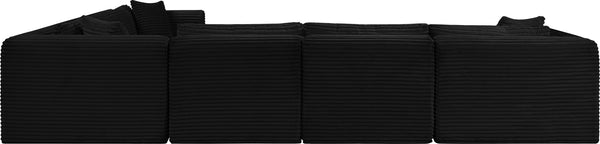Meridian Furniture Shaggy Six Piece Modular Sectional Bold Corduroy Performance Fabric Stain Resistant Sofa 641Black-Sec6A