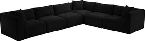 Meridian Furniture Shaggy Six Piece Modular Sectional Bold Corduroy Performance Fabric Stain Resistant Sofa 641Black-Sec6A
