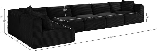 Meridian Furniture Shaggy Six Piece Modular Sectional Black Corduroy Plush Performance Fabric Lounge Sofa 641Black-Sec6C