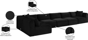 Meridian Furniture Shaggy Six Piece Modular Sectional Black Corduroy Plush Performance Fabric Lounge Sofa 641Black-Sec6C