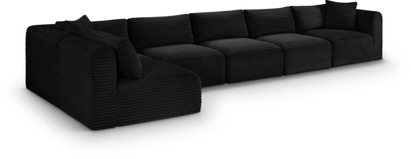 Meridian Furniture Shaggy Six Piece Modular Sectional Black Corduroy Plush Performance Fabric Lounge Sofa 641Black-Sec6C