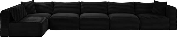 Meridian Furniture Shaggy Six Piece Modular Sectional Black Corduroy Plush Performance Fabric Lounge Sofa 641Black-Sec6C