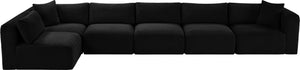 Meridian Furniture Shaggy Six Piece Modular Sectional Black Corduroy Plush Performance Fabric Lounge Sofa 641Black-Sec6C