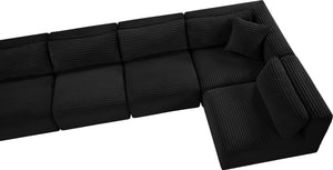 Meridian Furniture Shaggy Six Piece Modular Sectional Black Corduroy Plush Performance Fabric Lounge Sofa 641Black-Sec6C