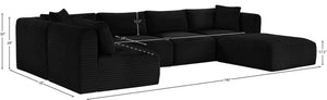 Meridian Furniture Shaggy Six Piece Modular Sectional in Corduroy Performance Fabric for Living Rooms 641Black-Sec6D