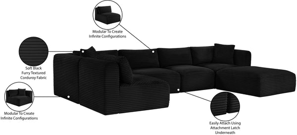 Meridian Furniture Shaggy Six Piece Modular Sectional in Corduroy Performance Fabric for Living Rooms 641Black-Sec6D