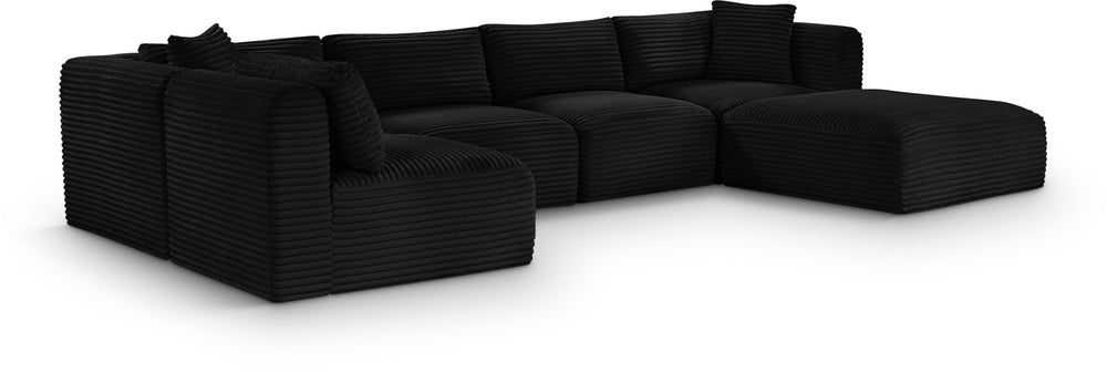 Meridian Furniture Shaggy Six Piece Modular Sectional in Corduroy Performance Fabric for Living Rooms 641Black-Sec6D