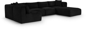 Meridian Furniture Shaggy Six Piece Modular Sectional in Corduroy Performance Fabric for Living Rooms 641Black-Sec6D