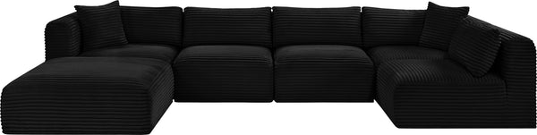 Meridian Furniture Shaggy Six Piece Modular Sectional in Corduroy Performance Fabric for Living Rooms 641Black-Sec6D
