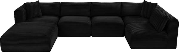 Meridian Furniture Shaggy Six Piece Modular Sectional in Corduroy Performance Fabric for Living Rooms 641Black-Sec6D