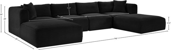 Meridian Furniture Shaggy Six Piece Modular Sectional Corduroy Performance Fabric Latch System Living Room 641Black-Sec6E
