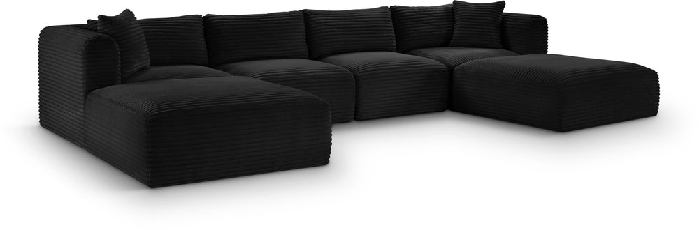 Meridian Furniture Shaggy Six Piece Modular Sectional Corduroy Performance Fabric Latch System Living Room 641Black-Sec6E