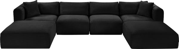 Meridian Furniture Shaggy Six Piece Modular Sectional Corduroy Performance Fabric Latch System Living Room 641Black-Sec6E