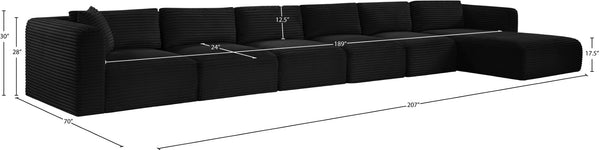 Meridian Furniture Shaggy Six Piece Modular Sectional in Stain Resistant Black Corduroy for Living Rooms 641Black-Sec6G