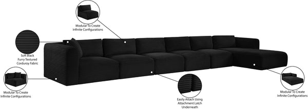 Meridian Furniture Shaggy Six Piece Modular Sectional in Stain Resistant Black Corduroy for Living Rooms 641Black-Sec6G