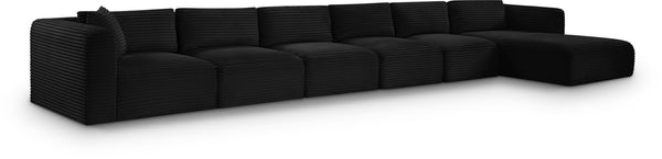 Meridian Furniture Shaggy Six Piece Modular Sectional in Stain Resistant Black Corduroy for Living Rooms 641Black-Sec6G