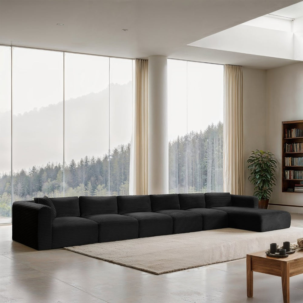 Meridian Furniture Shaggy Six Piece Modular Sectional in Stain Resistant Black Corduroy for Living Rooms 641Black-Sec6G