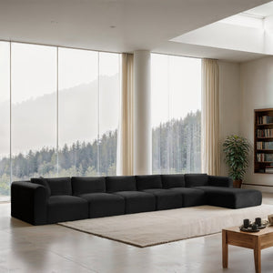 Meridian Furniture Shaggy Six Piece Modular Sectional in Stain Resistant Black Corduroy for Living Rooms 641Black-Sec6G